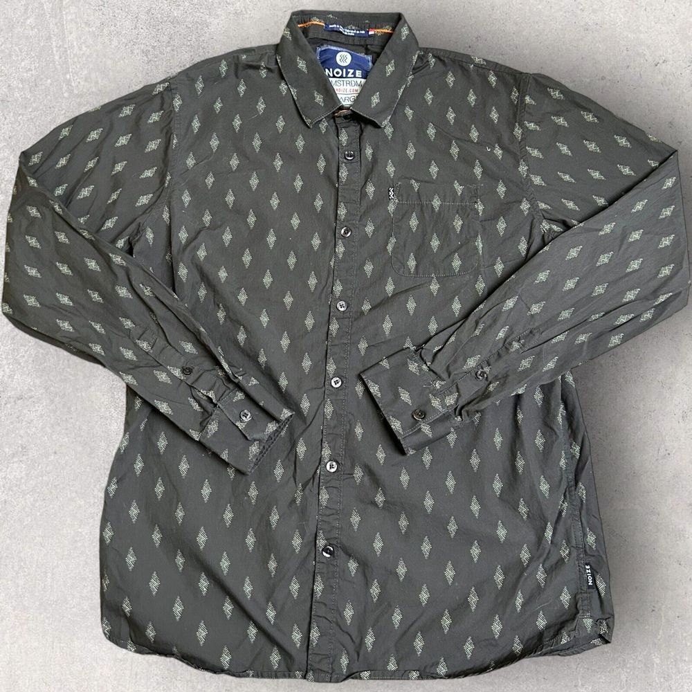 Noize Amstrdm Men's Long Sleeve Geometric Button Up‎ Shirt Fits Size Large Gray